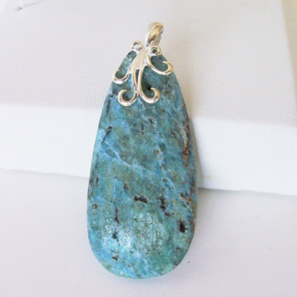 Natural Chrysocolla Sterling Silver Pendant 953